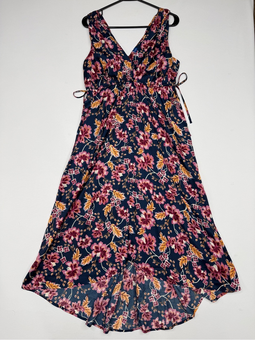 Old Navy Maternity Navy Floral High Low Maxi Dress V-Neck Empire Waist